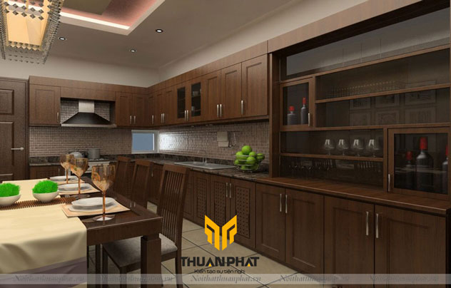 Tủ bếp inox cánh gỗ Óc Chó OCI07